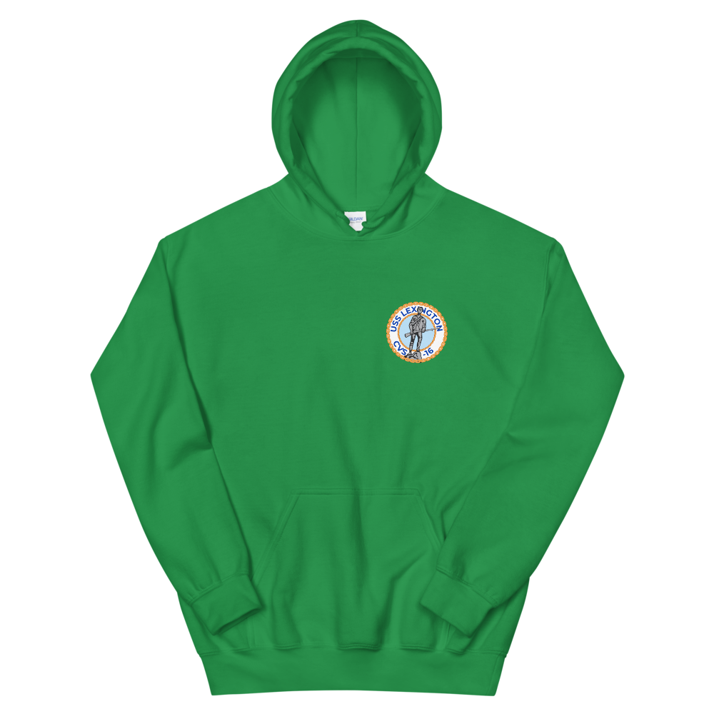 USS Lexington (CVS-16) Ship's Crest Hoodie – front view, irish green