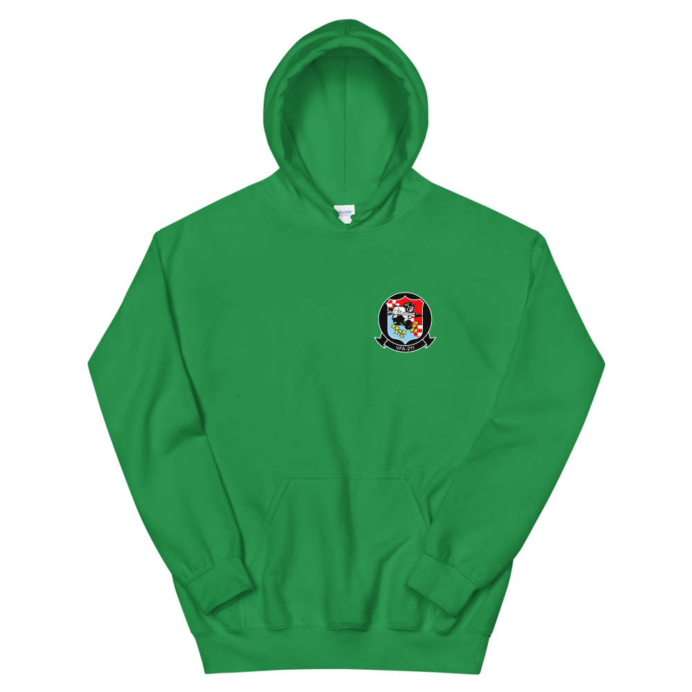 VFA-211 Checkmates Squadron Crest Unisex Hoodie – front view, irish green
