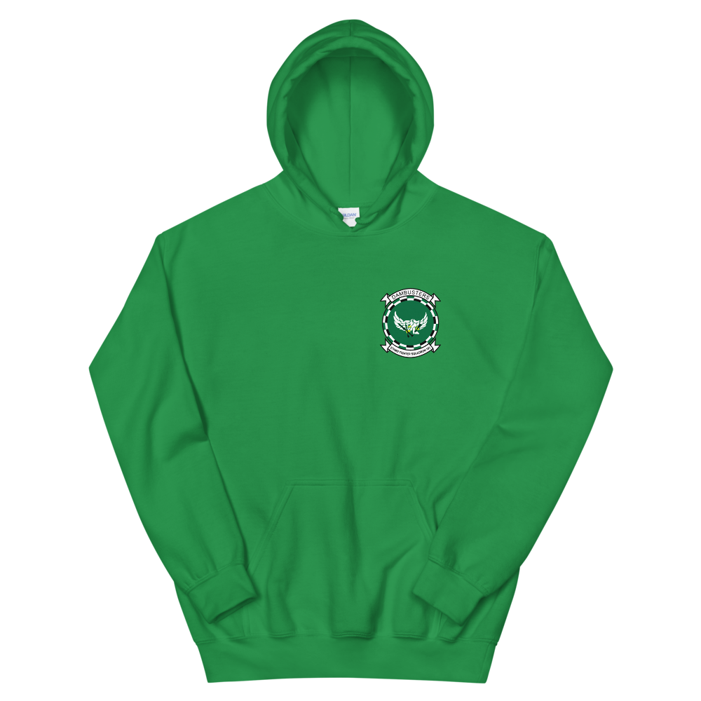 VFA-195 Dambusters Squadron Crest Unisex Hoodie – front view, irish green