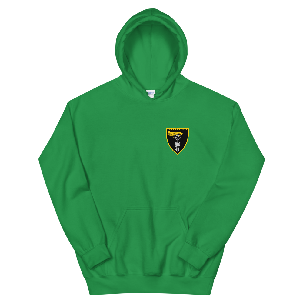 VFA-27 Royal Maces Squadron Crest Unisex Hoodie – front view, irish green