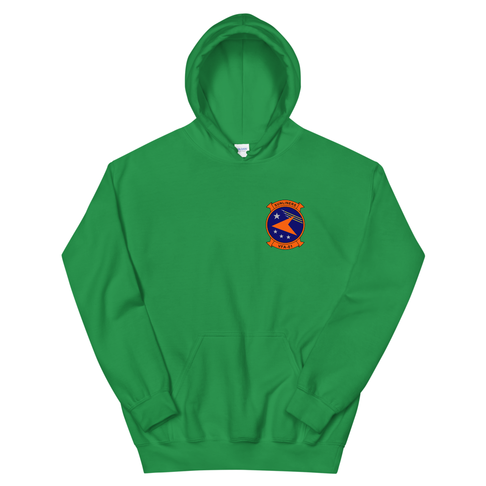 VFA-81 Sunliners Squadron Crest Unisex Hoodie – front view, irish green
