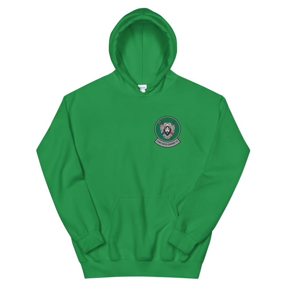 VFA-125 Rough Raiders Squadron Crest Unisex Hoodie – front view, irish green