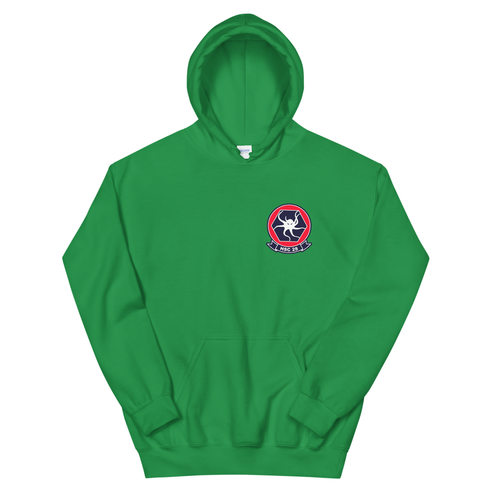 HSC-28 Dragon Whales Squadron Crest Unisex Hoodie – front view, irish green