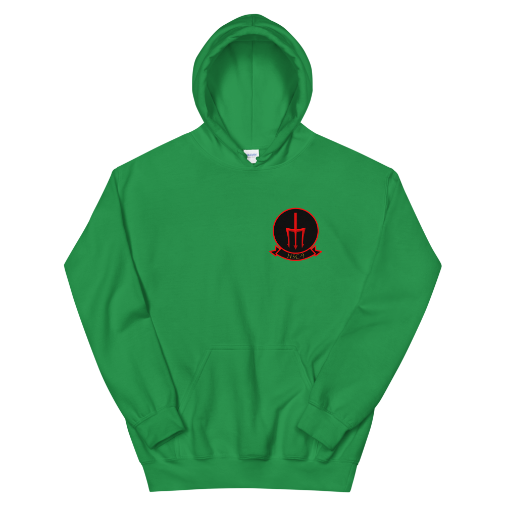 HSC-9 Tridents Squadron Crest Unisex Hoodie – front view, irish green