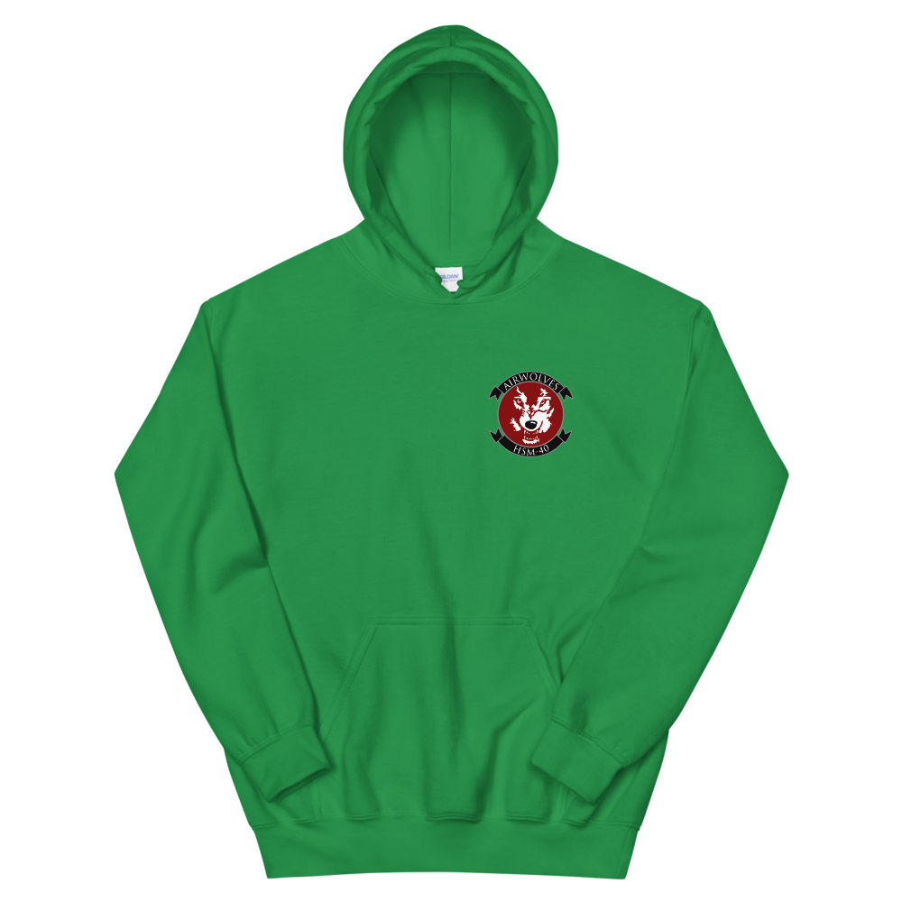 HSM-40 Airwolves Squadron Crest Unisex Hoodie – front view, irish green