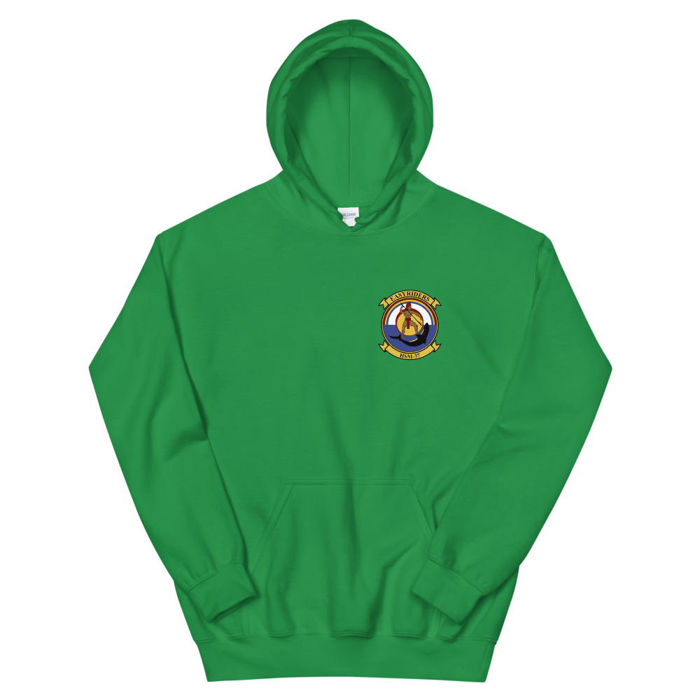 HSM-37 Easy Riders Squadron Crest Unisex Hoodie – front view, irish green