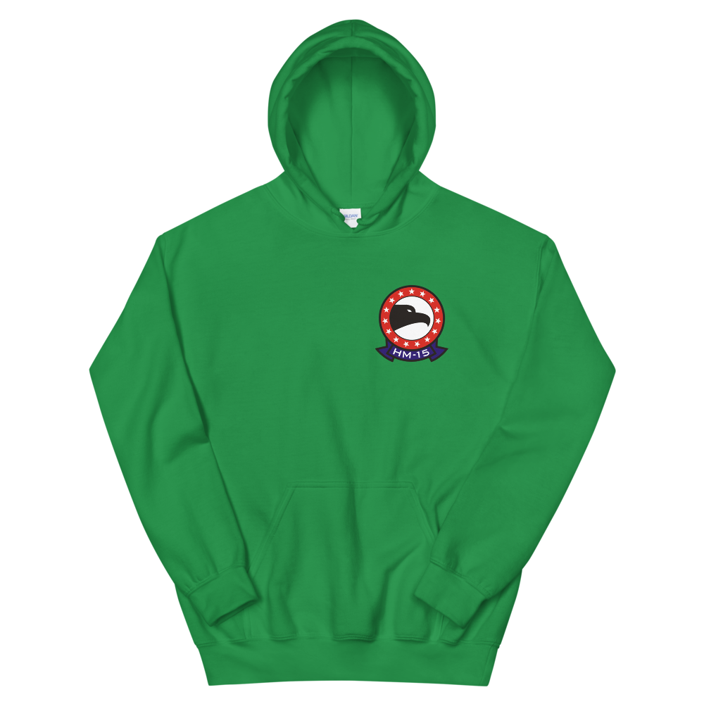HM-15 Blackhawks Squadron Crest Unisex Hoodie – front view, irish green