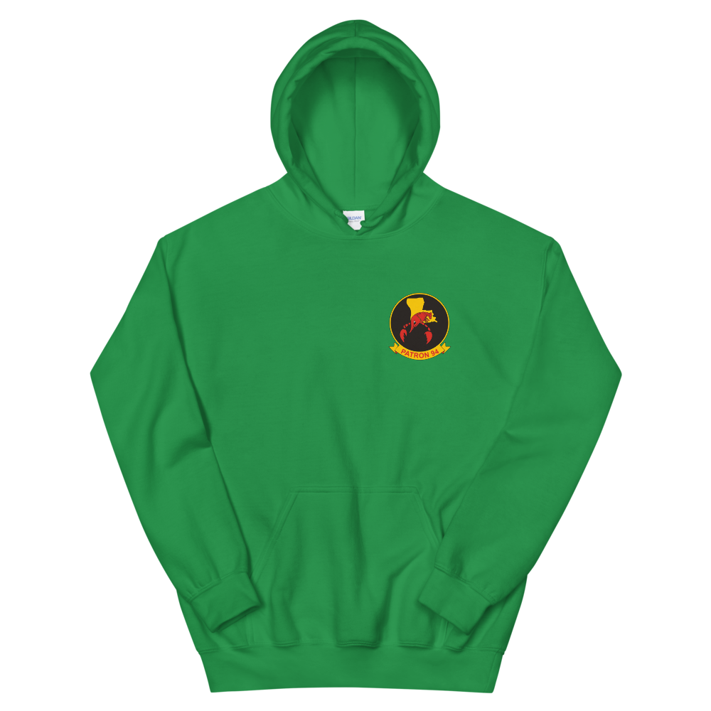 VP-94 Crawfisher's Squadron Crest Hoodie – front view, irish green