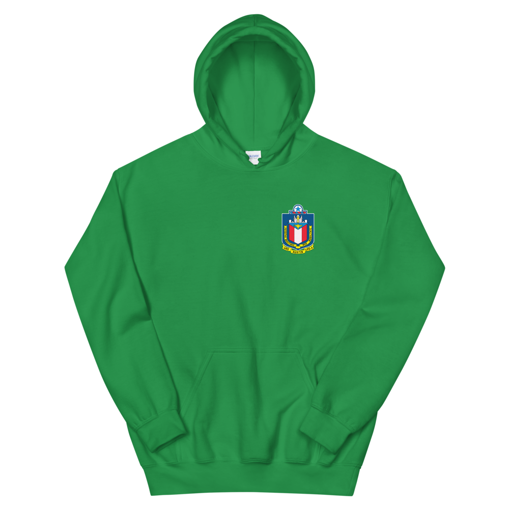 USS Austin (LPD-4) Ship's Crest Hoodie – front view, irish green