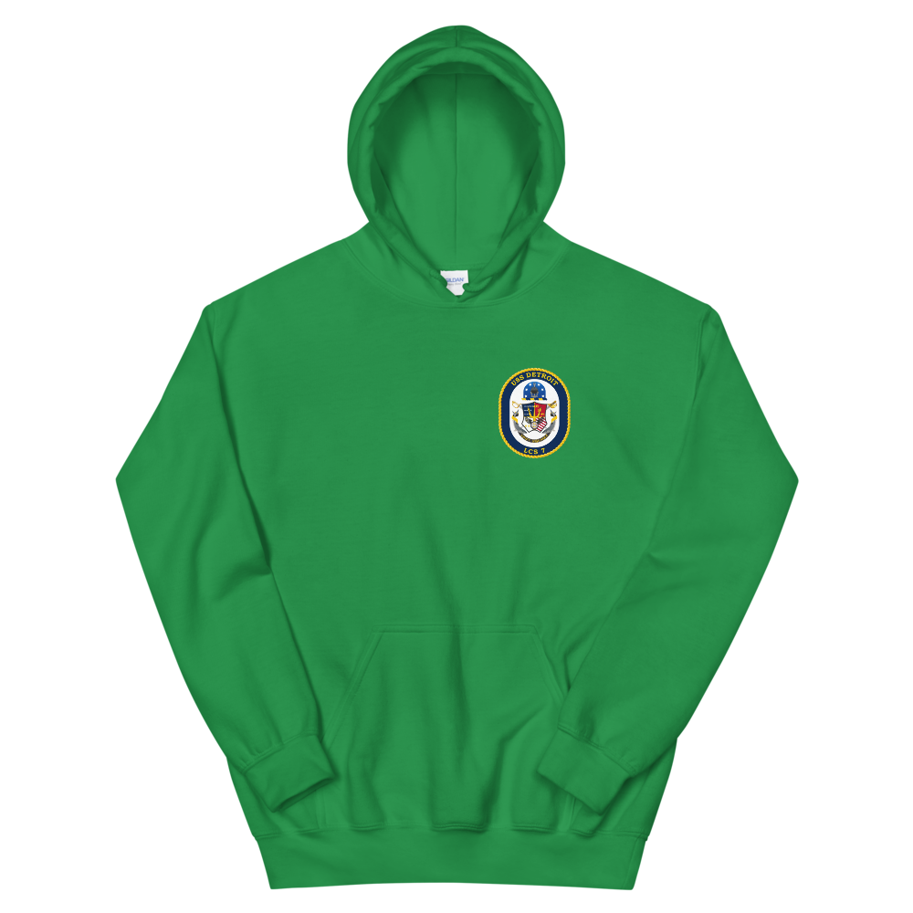 USS Detroit (LCS-7) Ship's Crest Hoodie – front view, irish green