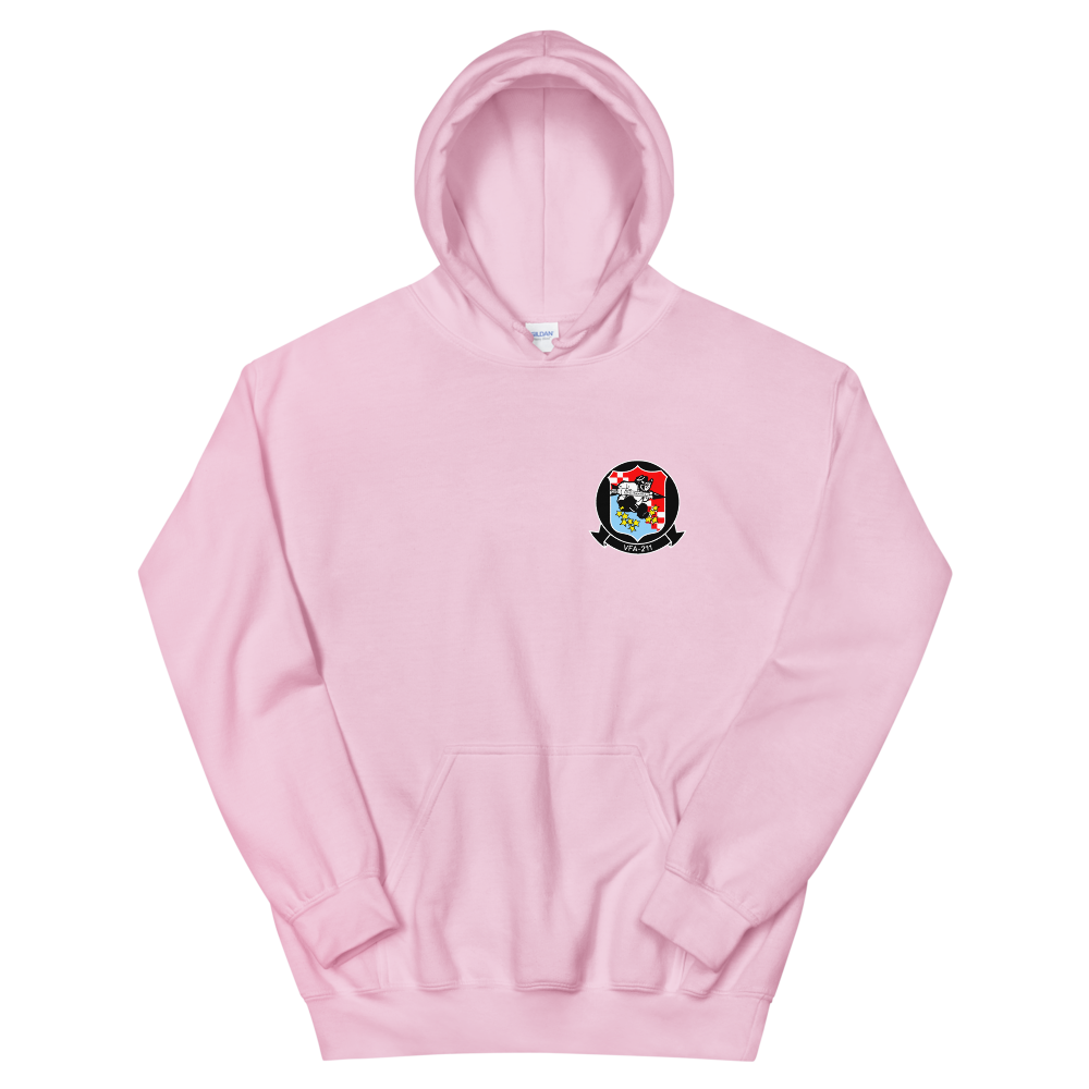 VFA-211 Checkmates Squadron Crest Unisex Hoodie – front view, pink
