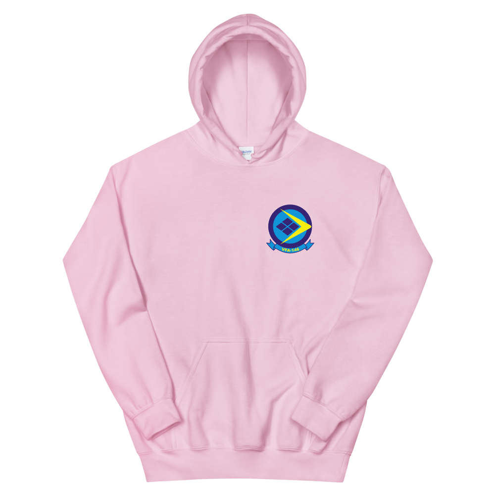 VFA-146 Blue Diamonds Squadron Crest Unisex Hoodie – front view, pink