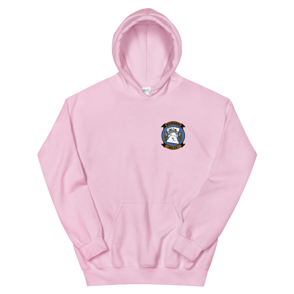 HSC-23 Wildcards Squadron Crest Unisex Hoodie – front view, pink