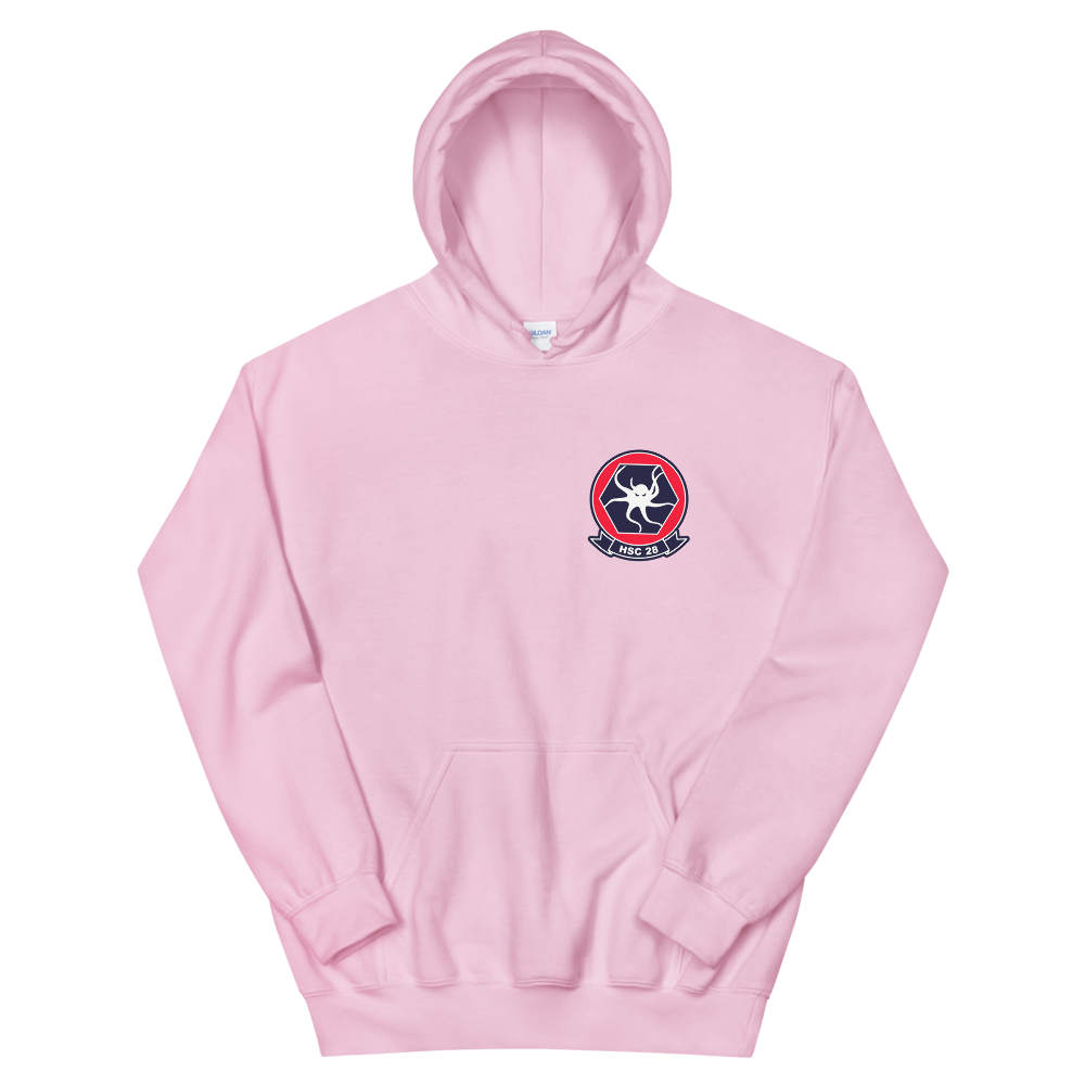 HSC-28 Dragon Whales Squadron Crest Unisex Hoodie – front view, pink