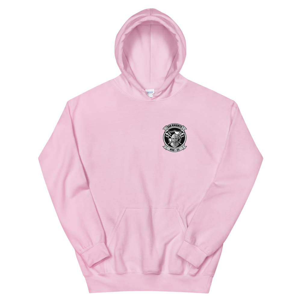 HSC-22 Sea Knights Squadron Crest Unisex Hoodie – front view, pink