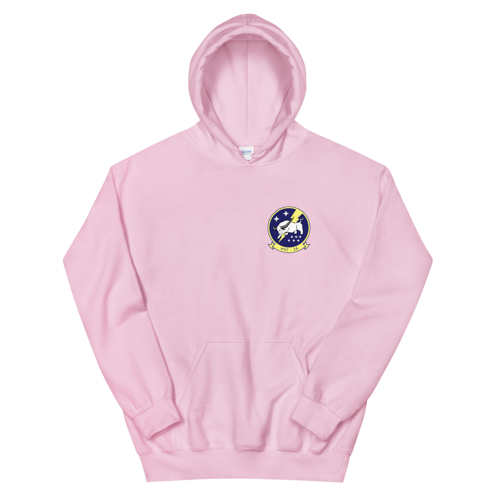 HSC-26 Chargers Squadron Crest Unisex Hoodie – front view, pink