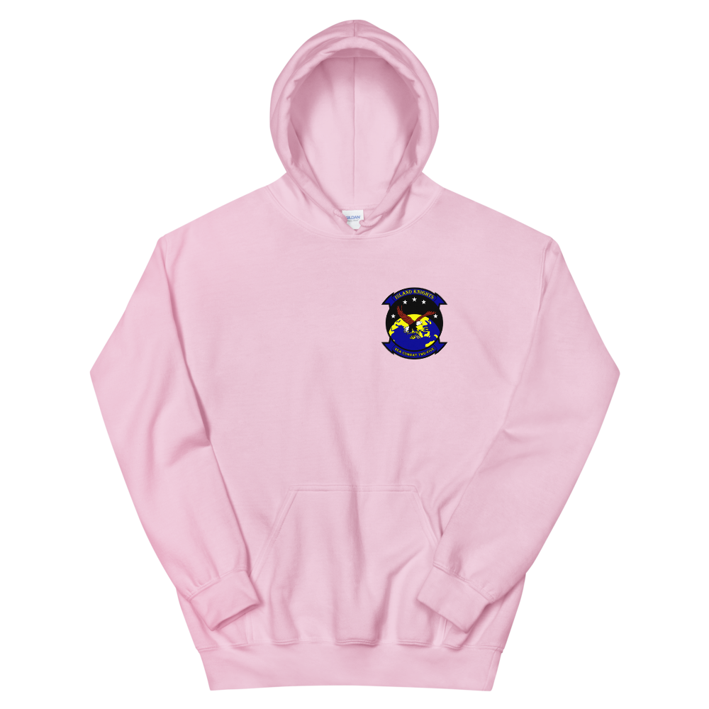 HSC-25 Island Knights Squadron Crest Unisex Hoodie – front view, pink