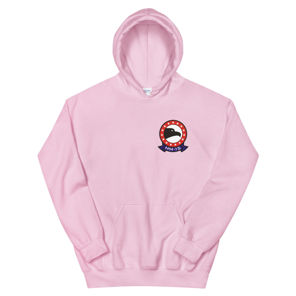 HM-15 Blackhawks Squadron Crest Unisex Hoodie – front view, pink