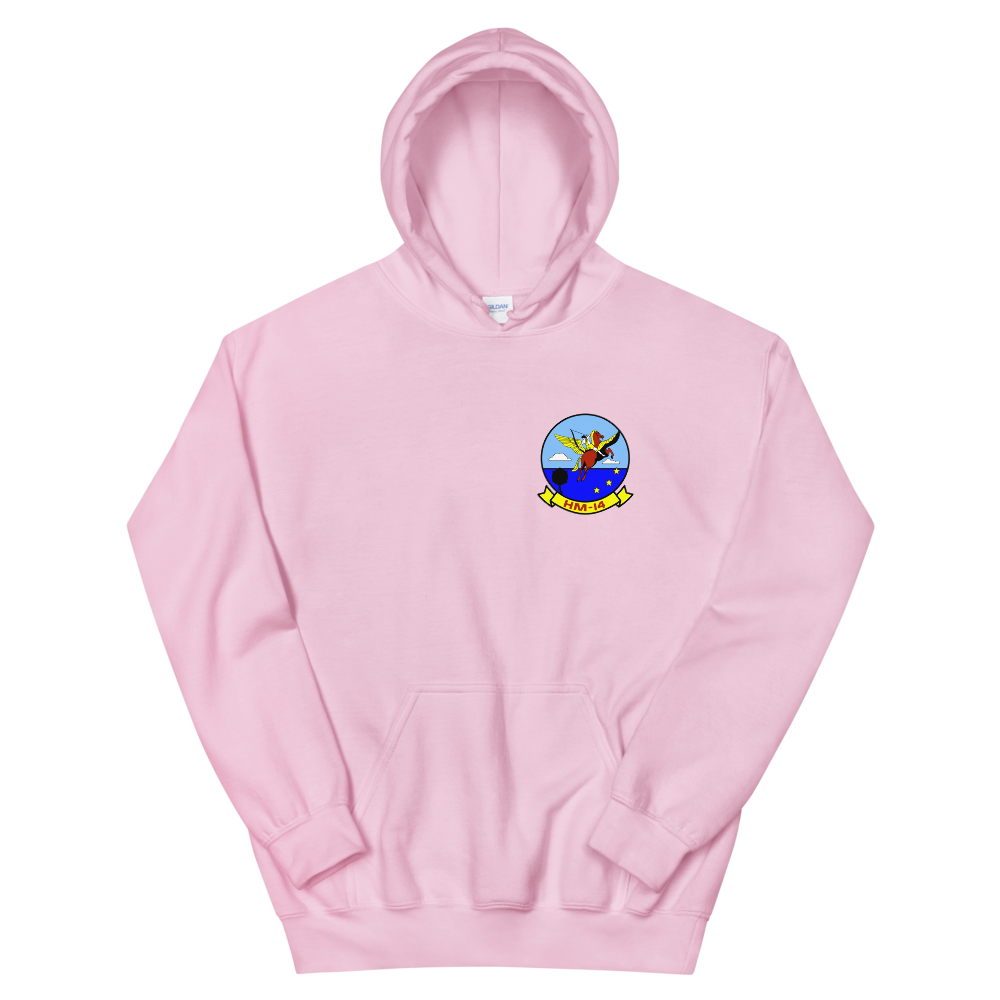 HM-14 The Vanguard Squadron Crest Unisex Hoodie – front view, pink