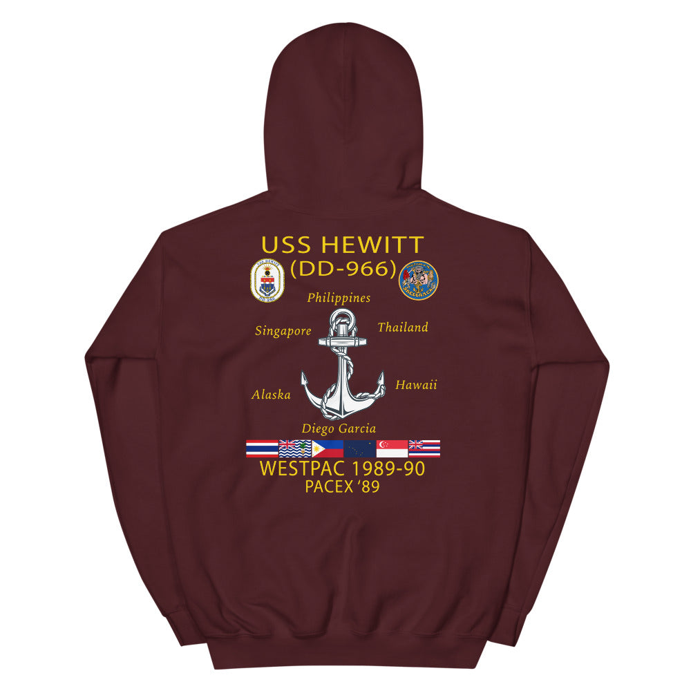 USS Hewitt (DD-966) 1989-90 Cruise Hoodie – maroon