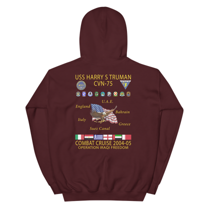 USS Harry S. Truman (CVN-75) 2004-05 Cruise Hoodie – back view, maroon