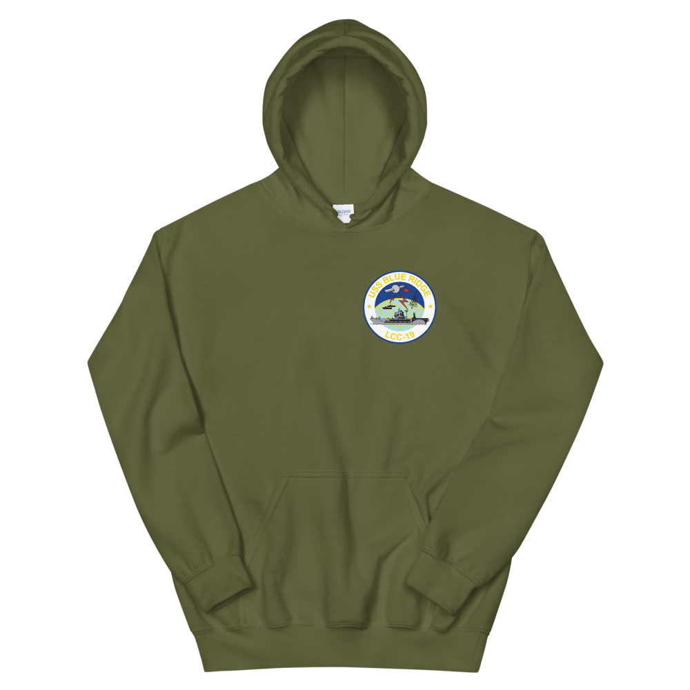 USS Blue Ridge (LCC-19) 1990-91 ODS/S Cruise Hoodie – front view, military green