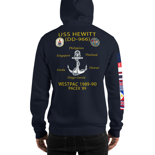 USS Hewitt (DD-966) 1989-90 Cruise Hoodie - FLAGS ON SLEEVE