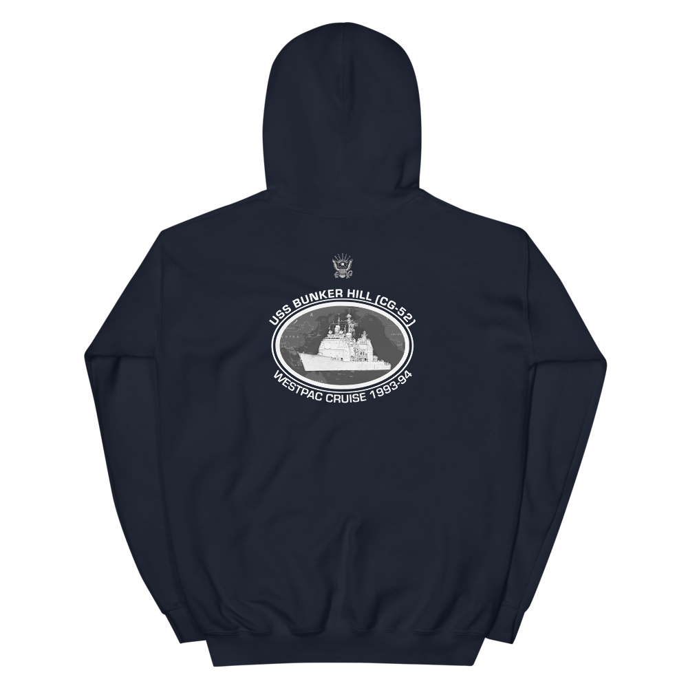 USS Bunker Hill (CG-52) 1993-94 Deployment Hoodie – back view, navy