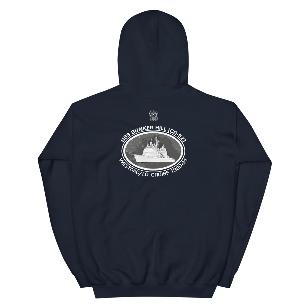 USS Bunker Hill (CG-52) 1990-91 Deployment Hoodie – back view, navy