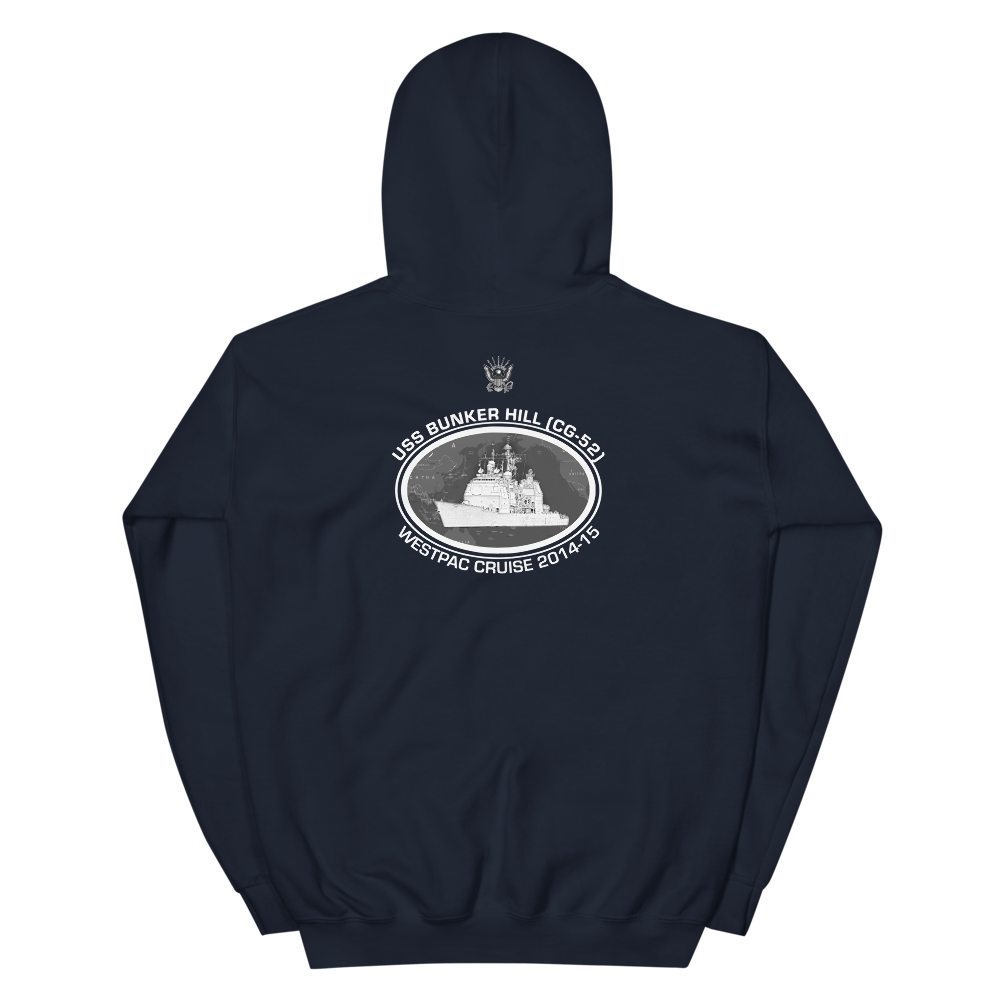 USS Bunker Hill (CG-52) 2014-15 Deployment Hoodie – back view, navy
