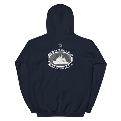 USS Bunker Hill (CG-52) 2014-15 Deployment Hoodie – back view, navy