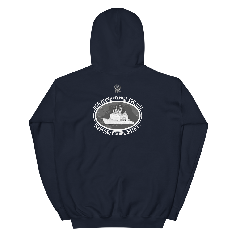 USS Bunker Hill (CG-52) 2010-11 Deployment Hoodie – back view, navy