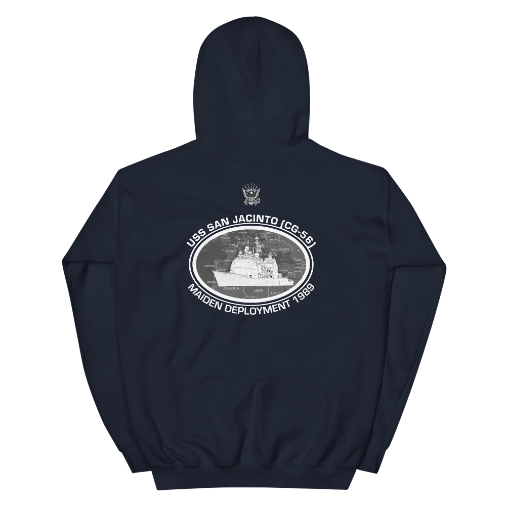 USS San Jacinto (CG-56) 1989 Deployment Hoodie – back view, navy