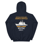 USS Chancellorsville (CG-62) 2000-01 WESTPAC Hoodie – back view, navy