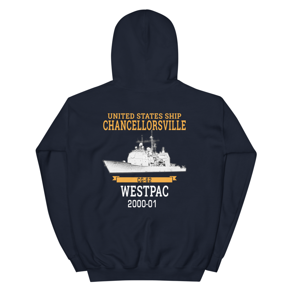 USS Chancellorsville (CG-62) 2000-01 WESTPAC Hoodie – back view, navy