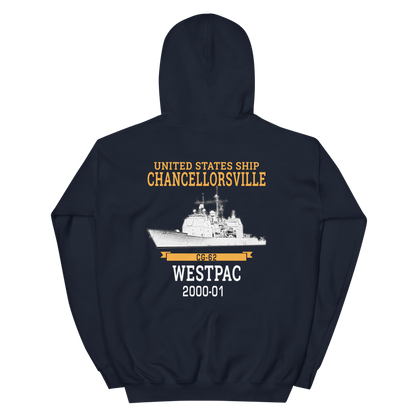USS Chancellorsville (CG-62) 2000-01 WESTPAC Hoodie – back view, navy