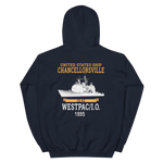 USS Chancellorsville (CG-62) 1995 WESTPAC/IO Hoodie – back view, navy