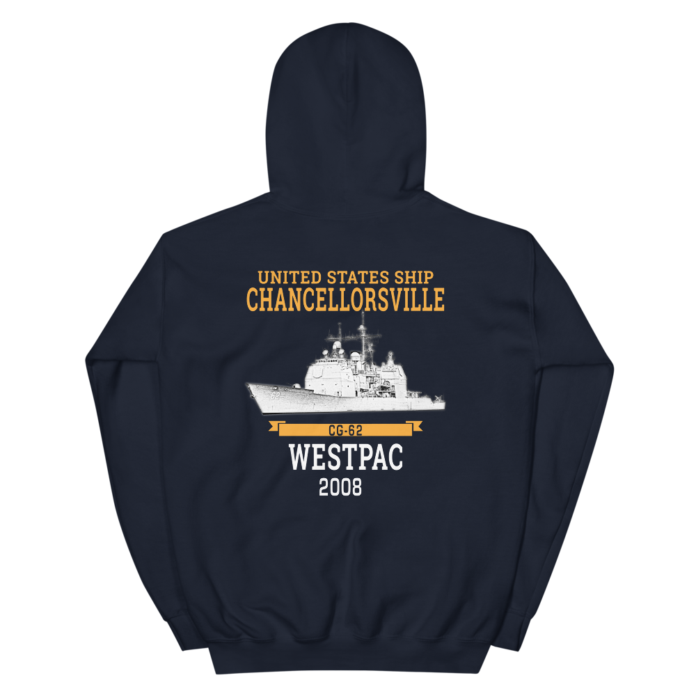 USS Chancellorsville (CG-62) 2008 WESTPAC Hoodie – back view, navy