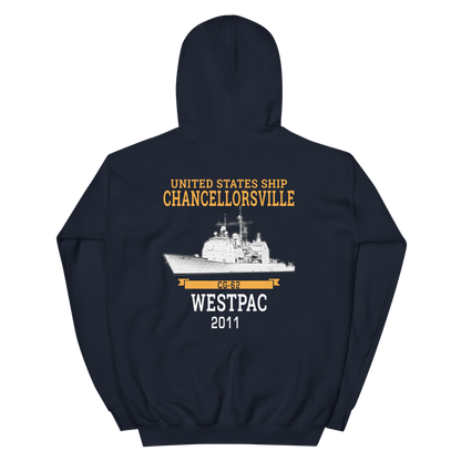 USS Chancellorsville (CG-62) 2011 WESTPAC Hoodie – back view, navy