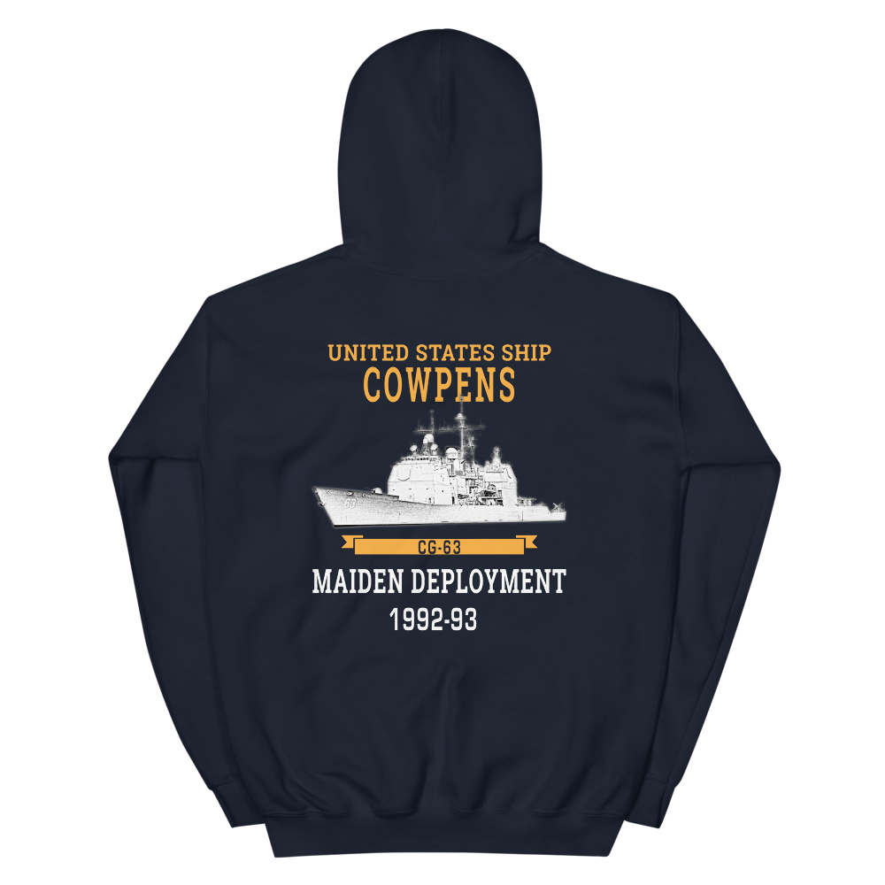 USS Cowpens (CG-63) 1992-93 Maiden Deployment Hoodie – back view, navy