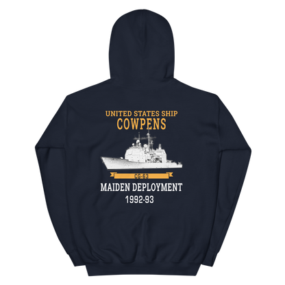 USS Cowpens (CG-63) 1992-93 Maiden Deployment Hoodie – back view, navy