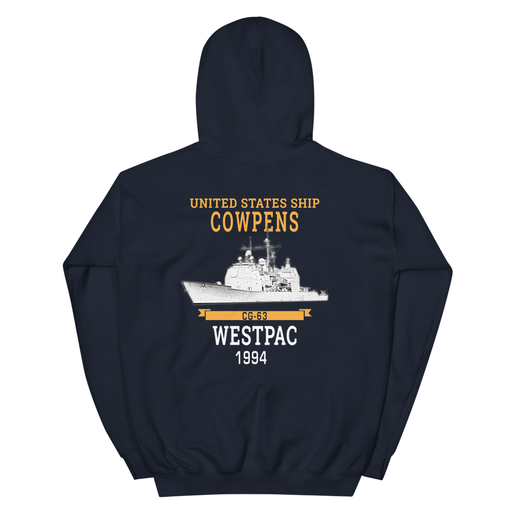 USS Cowpens (CG-63) 1994 WESTPAC Hoodie – back view, navy