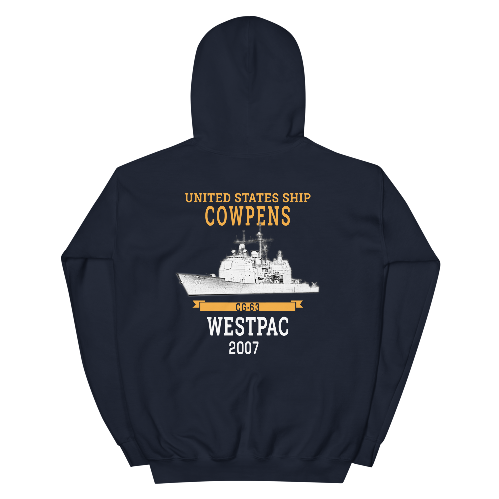 USS Cowpens (CG-63) 2007 WESTPAC Hoodie – back view, navy