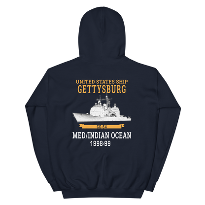 USS Gettysburg (CG-64) 1998-99 MED/IO Hoodie – back view, navy