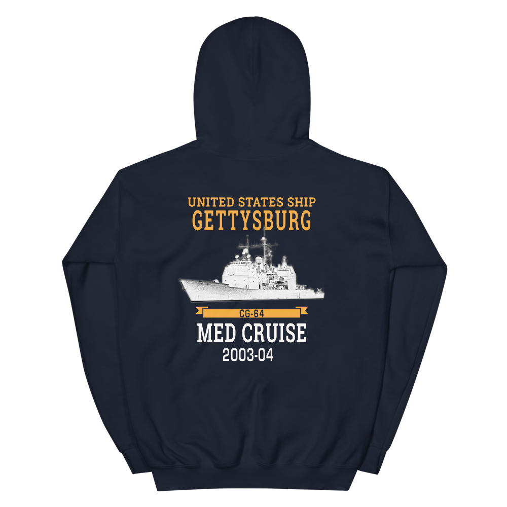 USS Gettysburg (CG-64) 2003-04 MED Hoodie – back view, navy