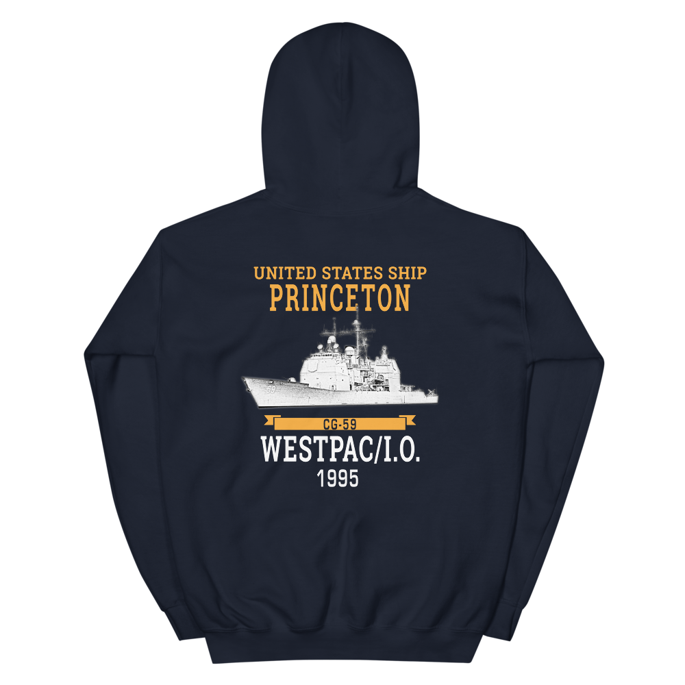 USS Princeton (CG-59) 1995 WESTPAC/IO Unisex Hoodie – back view, navy