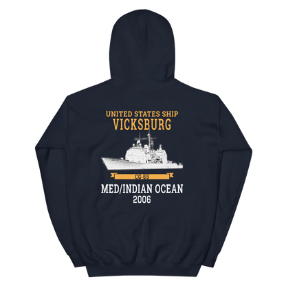 USS Vicksburg (CG-69) 2006 MED/IO Unisex Hoodie – back view, navy