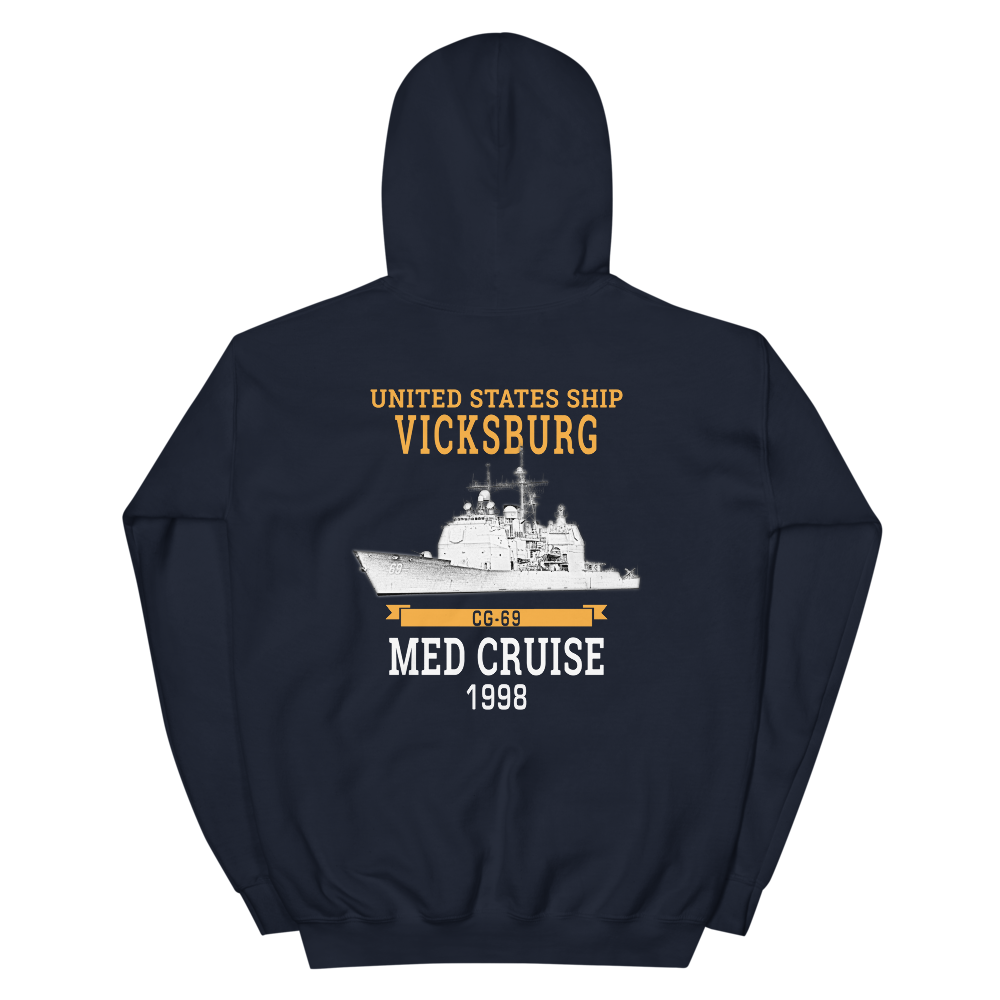 USS Vicksburg (CG-69) 1998 MED Unisex Hoodie – back view, navy