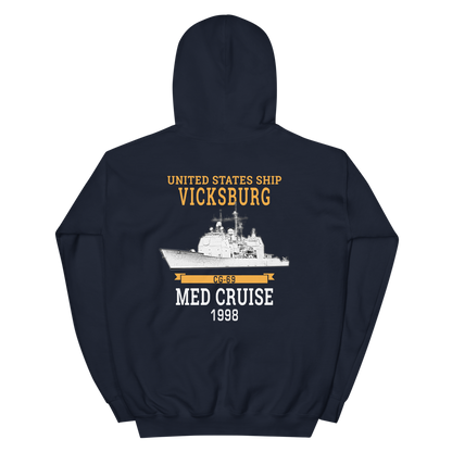 USS Vicksburg (CG-69) 1998 MED Unisex Hoodie – back view, navy