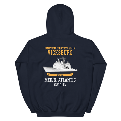 USS Vicksburg (CG-69) 2014-15 MED/N. ATLANTIC Unisex Hoodie – back view, navy